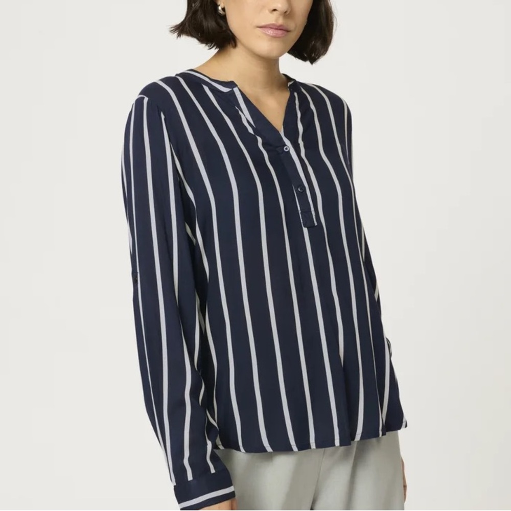 KAFFE Navy and White Striped Blouse